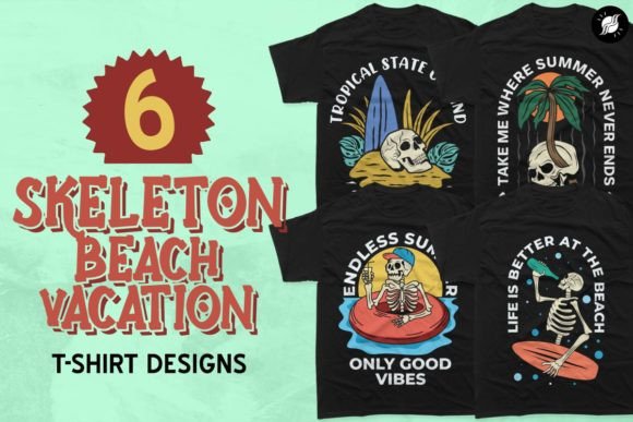 Download Skeleton Summer Beach T-shirt Designs - Premium Bundle